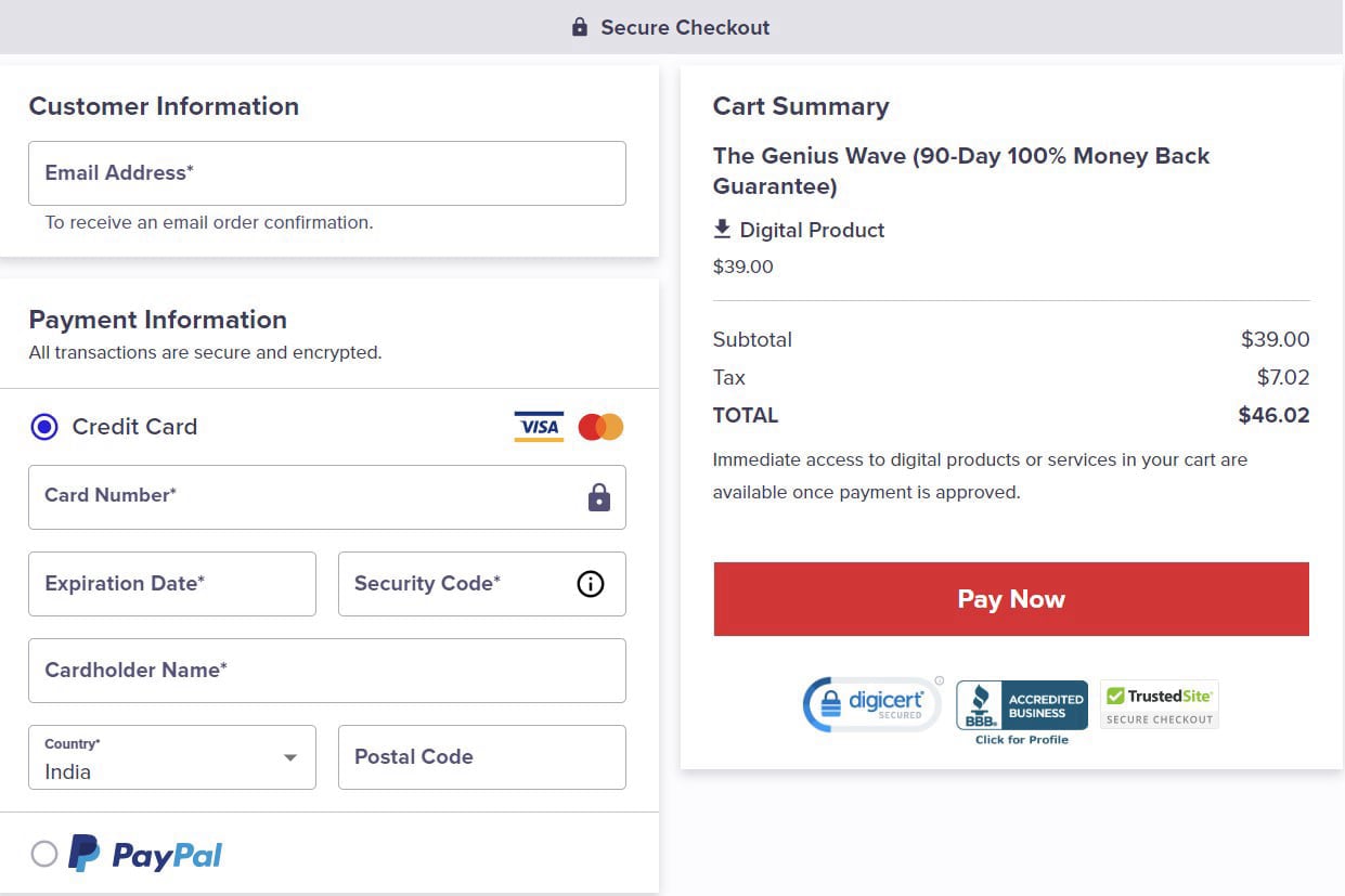 The Genius Wave Checkout Page